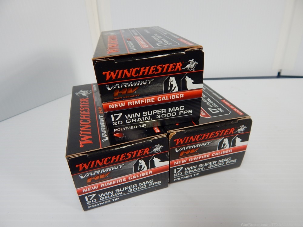 3 boxes 17 WSM Winchester HV 20 grain, 150 rounds-img-0