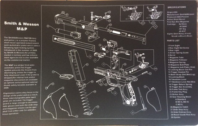 S&W M&P Armorer's Mat Schematic NIB No CC Fee-img-0