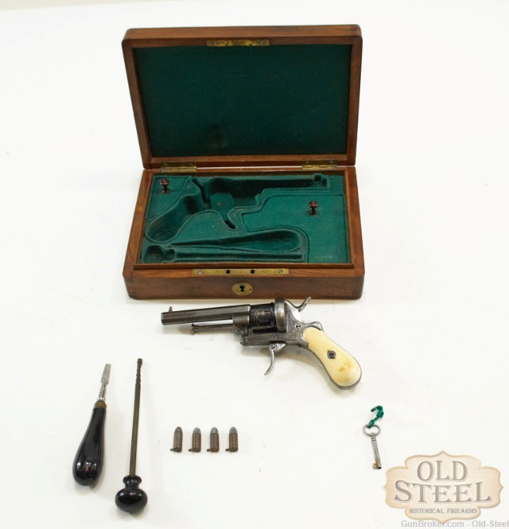 Belgian Lefaucheux 7mm Pinfire Original Box and tools antique-img-17