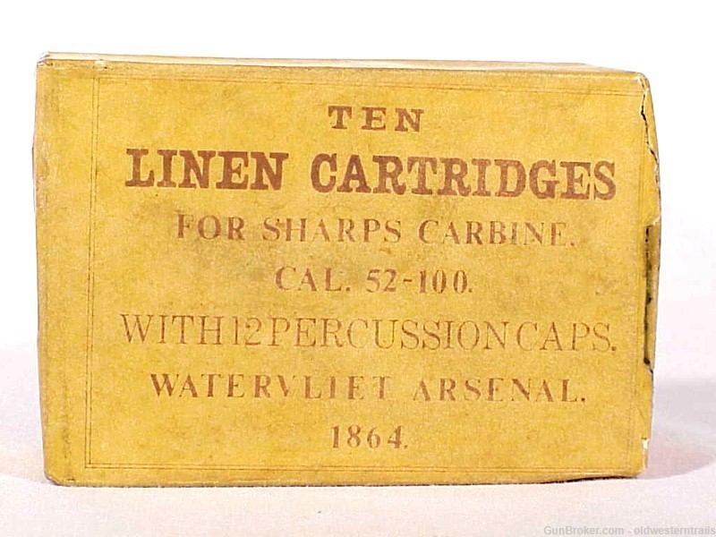 Original 1864  Box of 10 Linen Cartridges for Sharps Carbine - Cal. 52-100 -img-0