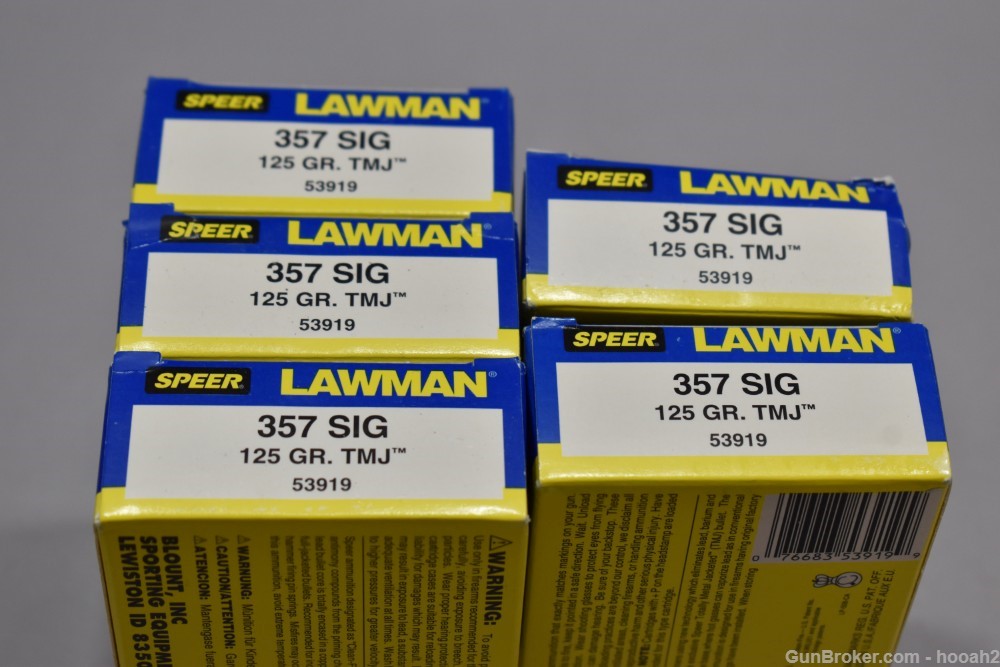 5 Boxes 250 Rds Speer Lawman 357 Sig 125 G TMJ Ammunition -img-0