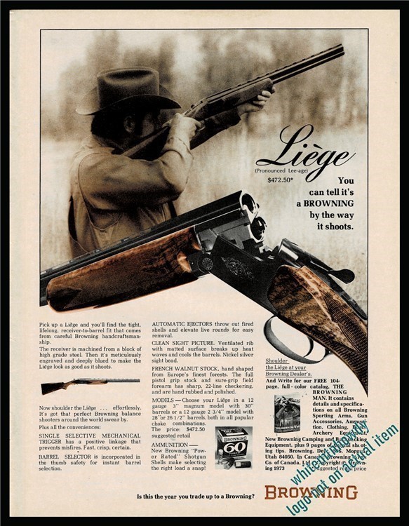 1973 BROWNING Liege Over Under Shotgun PRINT AD-img-0