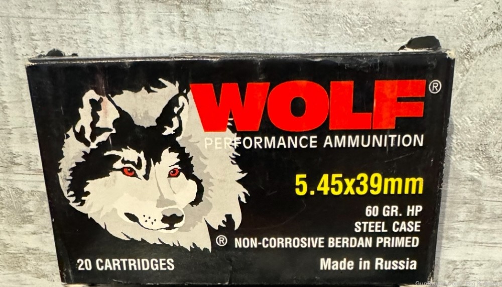 Wolf 5.45x39mm 60 Grain HP hollow points 100 Rounds (5 boxes of 20 Rounds) -img-0