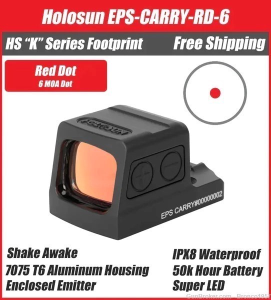 Holosun EPS CARRY 6 MOA Red Dot Sight - EPS-CARRY-RD-6 - Free Shipping-img-0