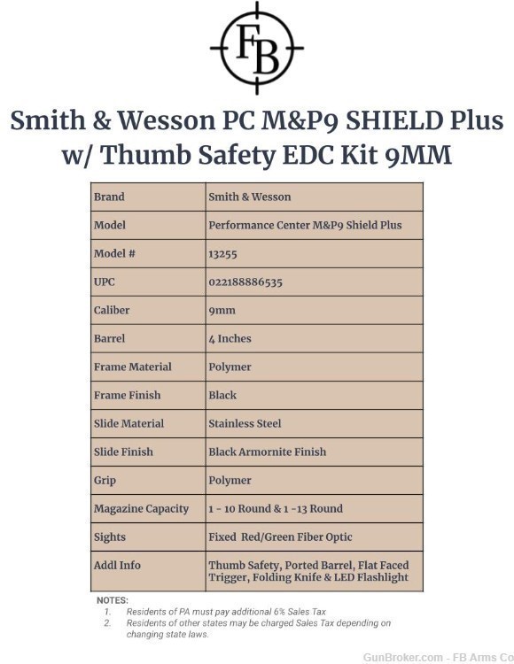 S&W M&P9 SHIELD Plus w/TS EDC Kit 9MM 2Mags 4in NIB-img-1