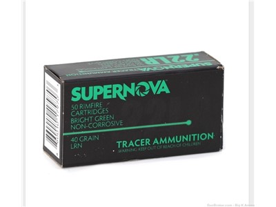 Supernova 22 Long Rifle .22LR Green Tracers 40 Gr Lead Round Nose 50 Rds