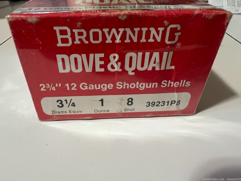 FULL RED 12 GA BROWNING SPECIAL DOVE & QUAIL BOX NO 8 SHOT-img-1