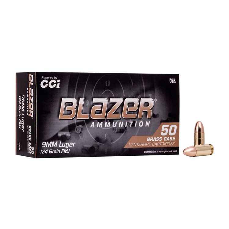 CCI Blazer Brass 9mm 124Gr FMJ 50rd Box Ammo (5201)-img-1