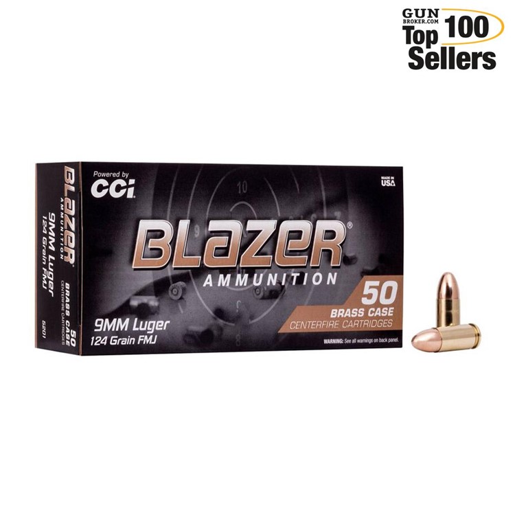 CCI Blazer Brass 9mm 124Gr FMJ 50rd Box Ammo (5201)-img-0