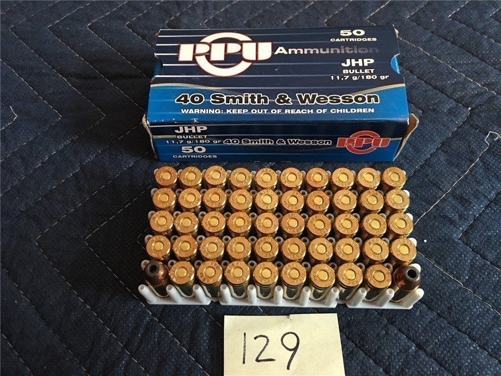129 50 Rnds PPU 40 Cal S&W 180 Grain Jacketed Hollow Point Ammo-img-1