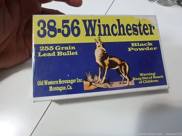 FULL BOX OF OLD SCROUNGER IN 38-56 WINCHESTER AMMO 255 GR-img-0