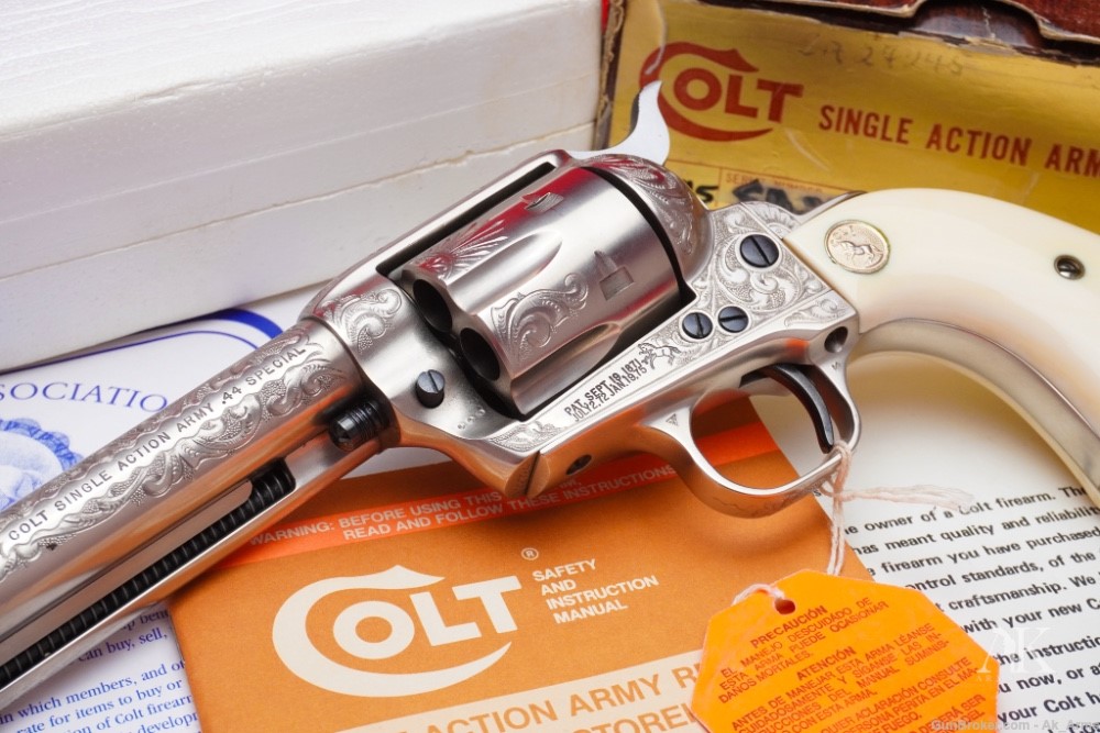1979 Colt SAA .44 Spl 4.75" French Grey Finish w/Box *MASTER ENGRAVED SAA*-img-0