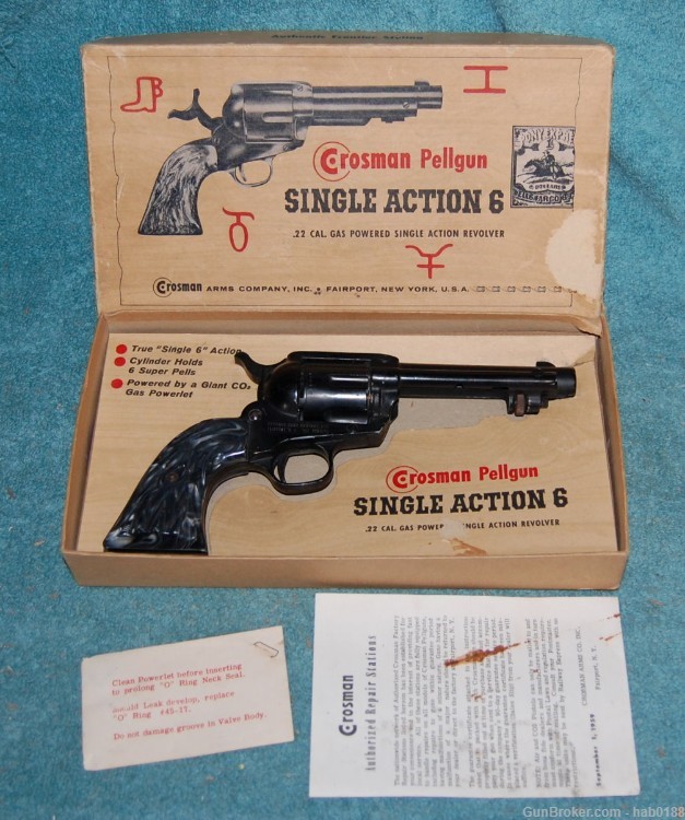 Vintage Crosman Single Action 6 CO2 Air Pistol w/ Box Fairport, NY-img-0