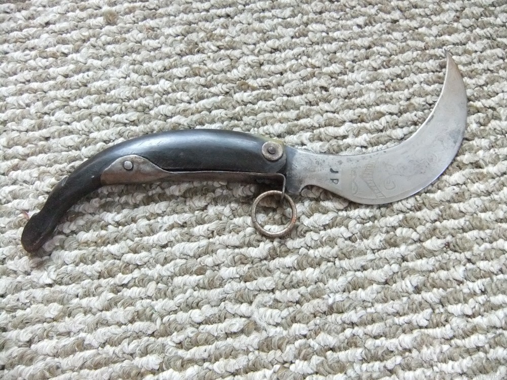  Philippine ?  Antique Pruning  Hook Folding  Knife  Bring back Engraved  -img-7