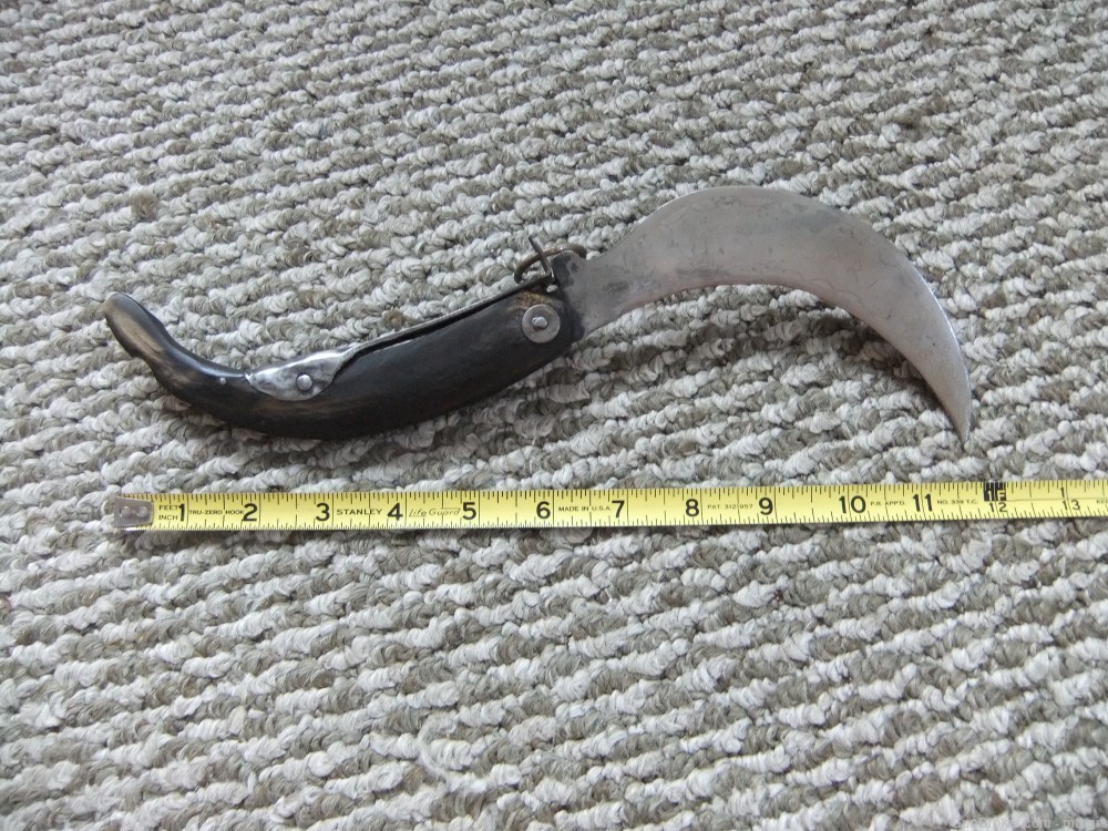 Philippine ?  Antique Pruning  Hook Folding  Knife  Bring back Engraved  -img-5