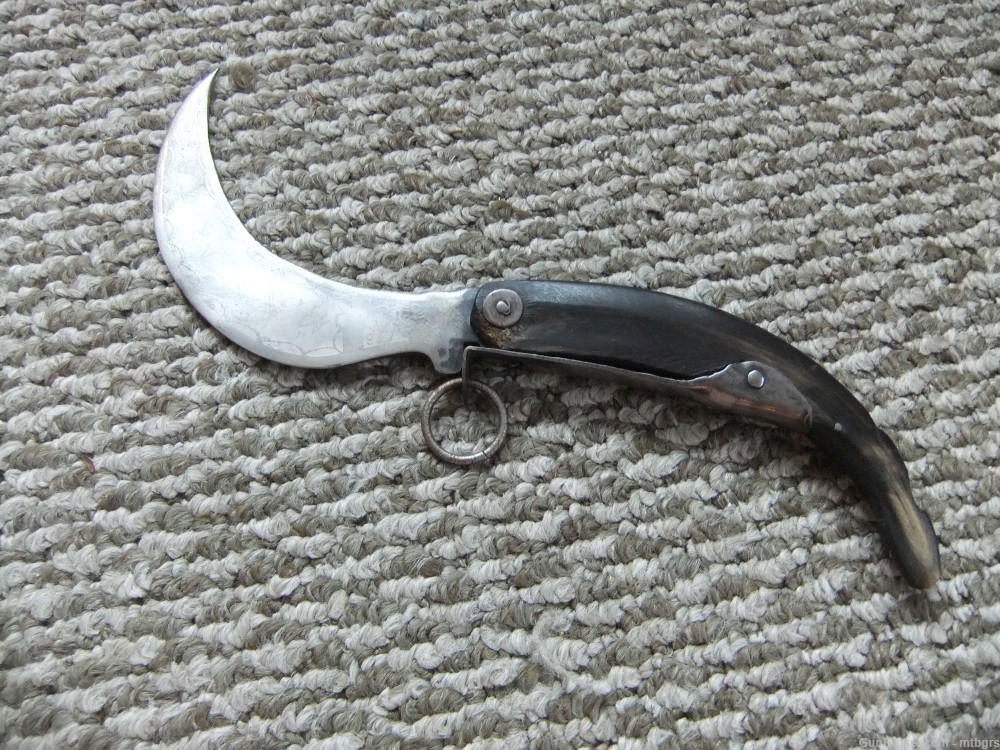  Philippine ?  Antique Pruning  Hook Folding  Knife  Bring back Engraved  -img-6