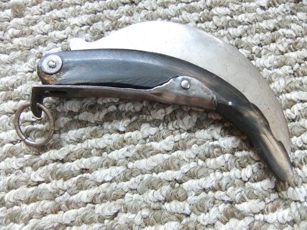  Philippine ?  Antique Pruning  Hook Folding  Knife  Bring back Engraved  -img-0