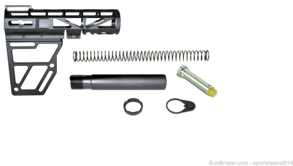 Black Aluminum Skeletonized Pistol Brace Stabilizer+Pistol Buffer Tube Kit -img-0