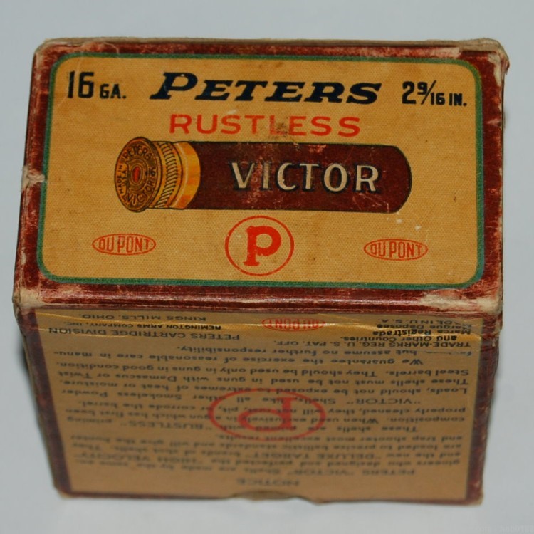 Vintage Full Box of Peters Victor Rustless 16 Gauge Shotgun Shells-img-4