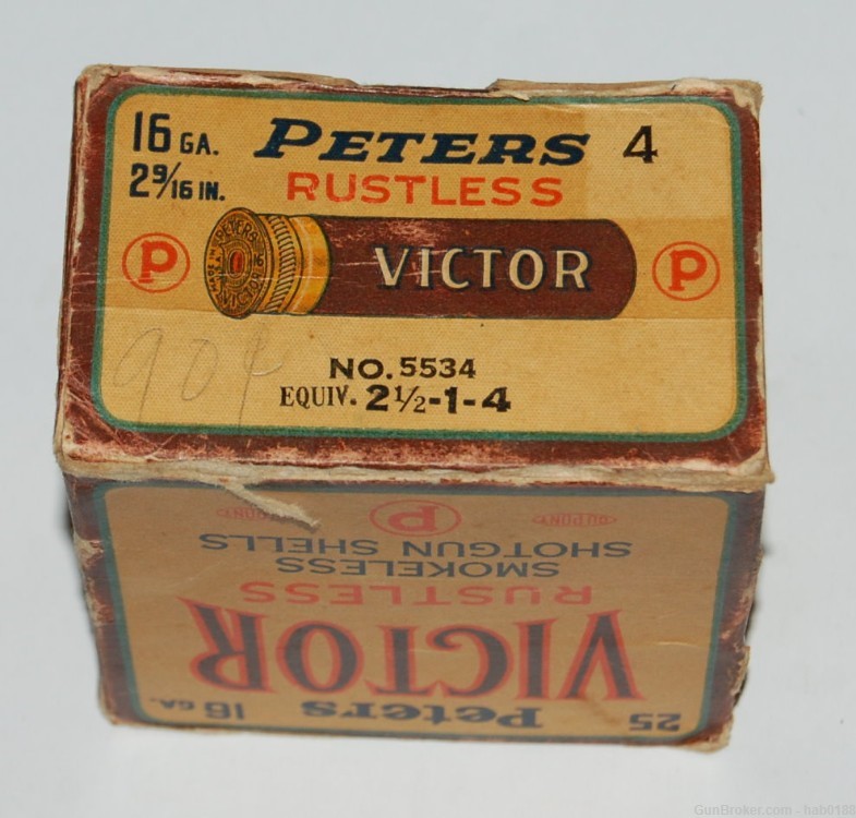 Vintage Full Box of Peters Victor Rustless 16 Gauge Shotgun Shells-img-1