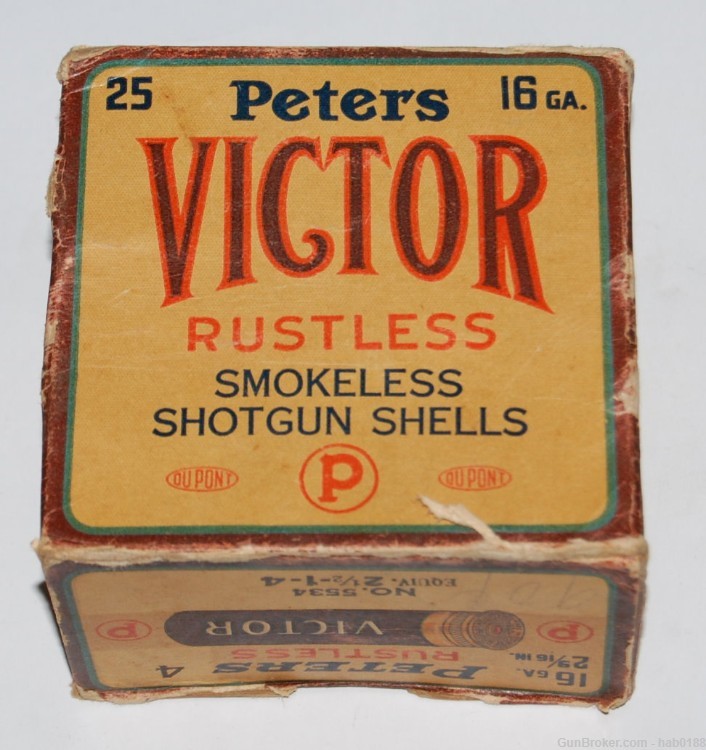 Vintage Full Box of Peters Victor Rustless 16 Gauge Shotgun Shells-img-0