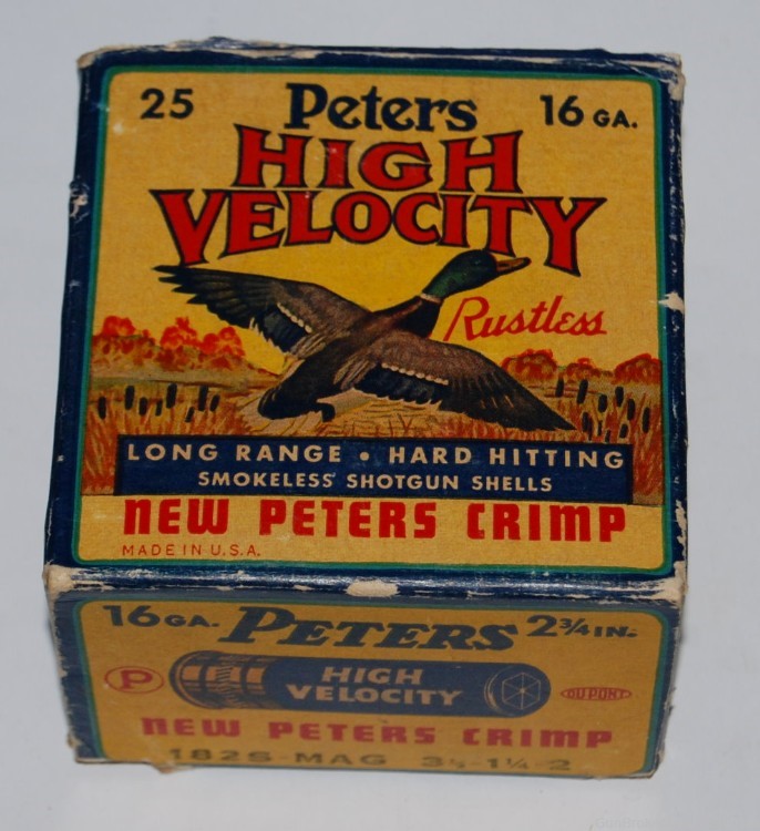 Vintage Full Box of Peters High Velocity Flying Mallard 16 Gauge Shotgun -img-0