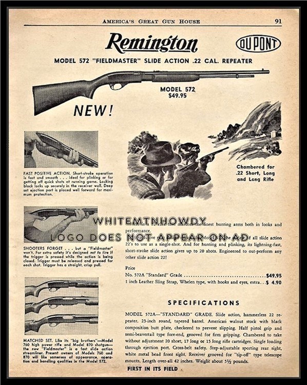 1957 REMINGTON Model 572 Rangemaster Slide Action .22 Rifle PRINT AD-img-0