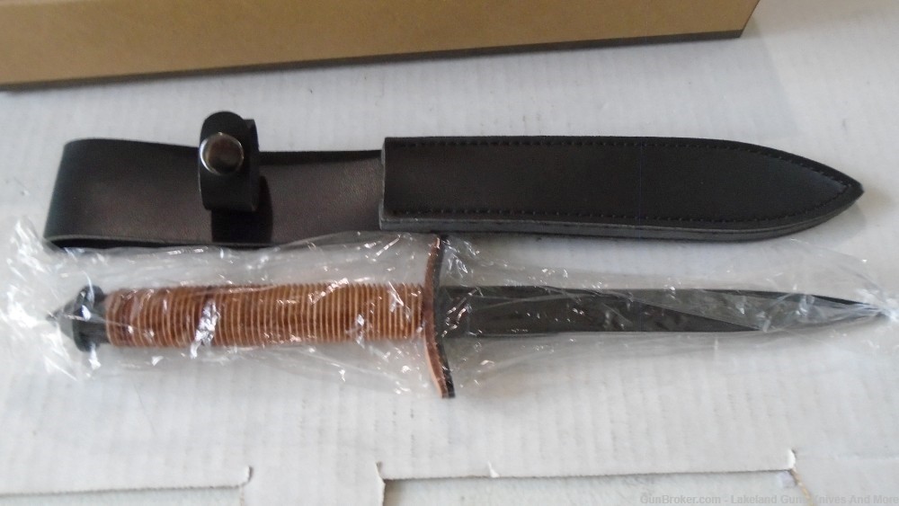 NIB Double-Edged V42 Military Stacked Leather Stiletto Dagger Knife& Sheath-img-16