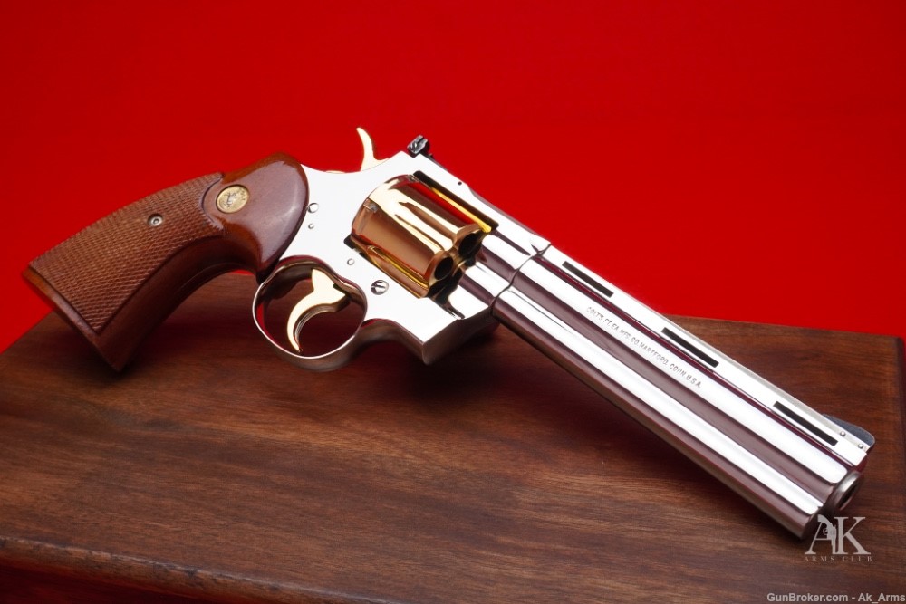 1976 Colt Python 6" .357 Magnum *NICKEL & 24K GOLD FINISH*-img-4
