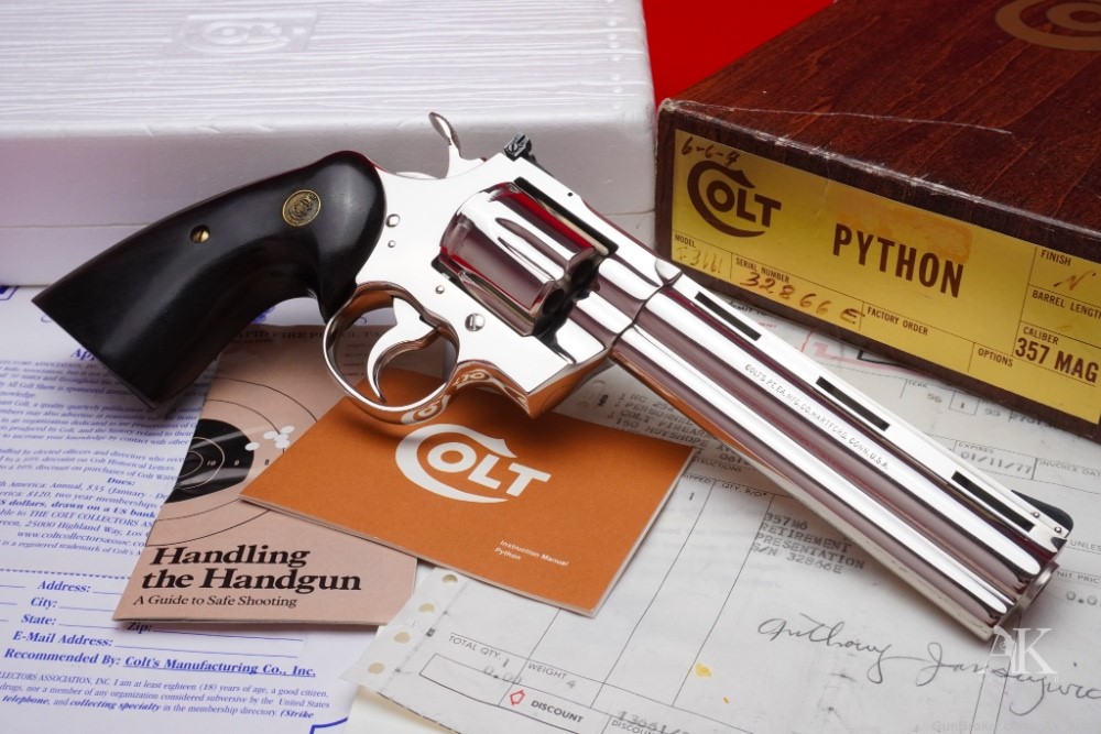 1976 Colt Python 6" Factory Nickel .357Mag *CUSTOM SHOP IVORY INLAID GRIPS*-img-4