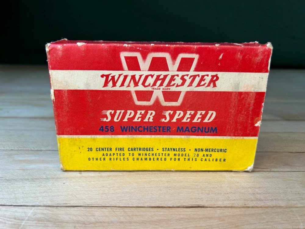 Vintage Box Winchester .458 Win Mag 510 Grain Rifle Ammo (20 Rounds)-img-0