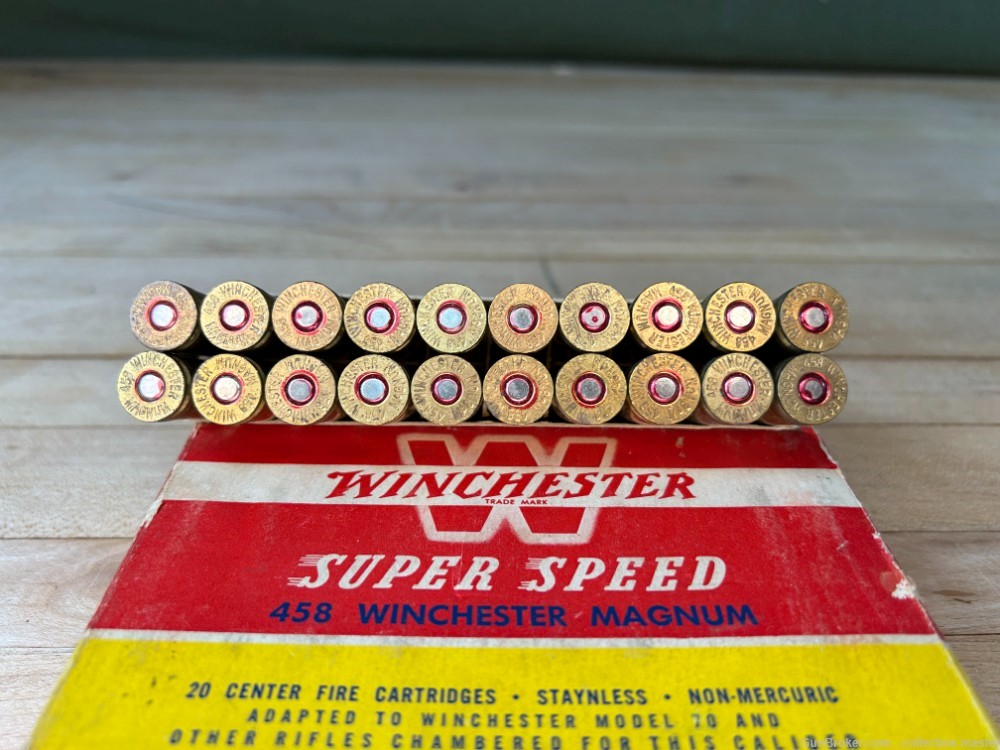 Vintage Box Winchester .458 Win Mag 510 Grain Rifle Ammo (20 Rounds)-img-3