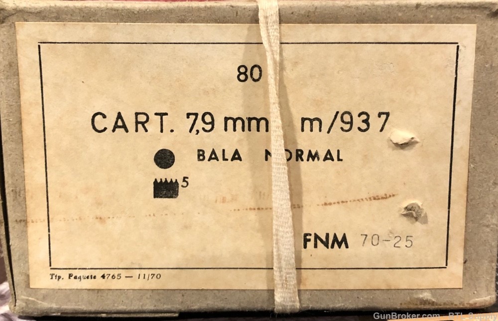 Portuguese 7.92 8MM Mauser 98 Brass Case Ball FMJ Portugal FNM 70 C&R-img-0