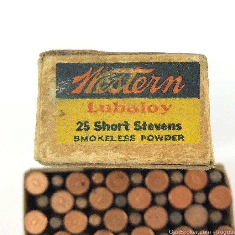 1930-50 Western .25 Short Stevens RF FULL Vintage Bullseye Box 1086-LXX-img-4