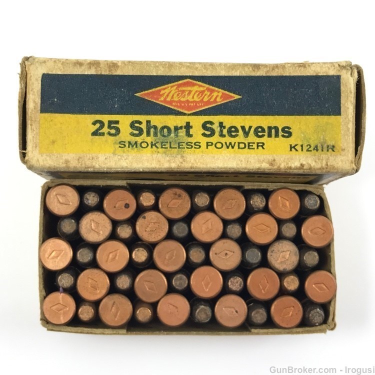 1930-50 Western .25 Short Stevens RF FULL Vintage Bullseye Box 1086-LXX-img-1