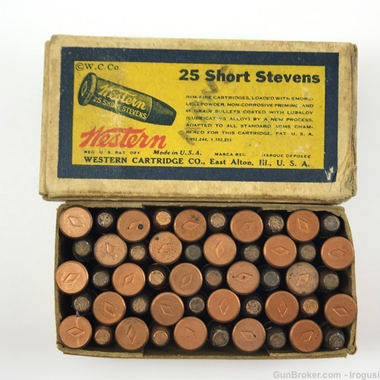 1930-50 Western .25 Short Stevens RF FULL Vintage Bullseye Box 1086-LXX-img-3
