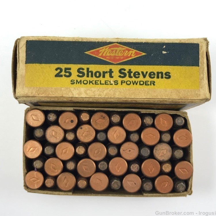 1930-50 Western .25 Short Stevens RF FULL Vintage Bullseye Box 1086-LXX-img-5