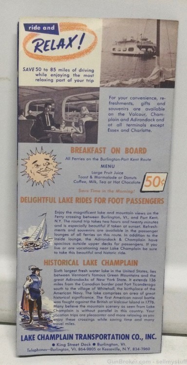 Vintage 3 LAKE CHAMPLAIN FERRY CROSSINGS Ferry Schedule Brochures Vermont &-img-8
