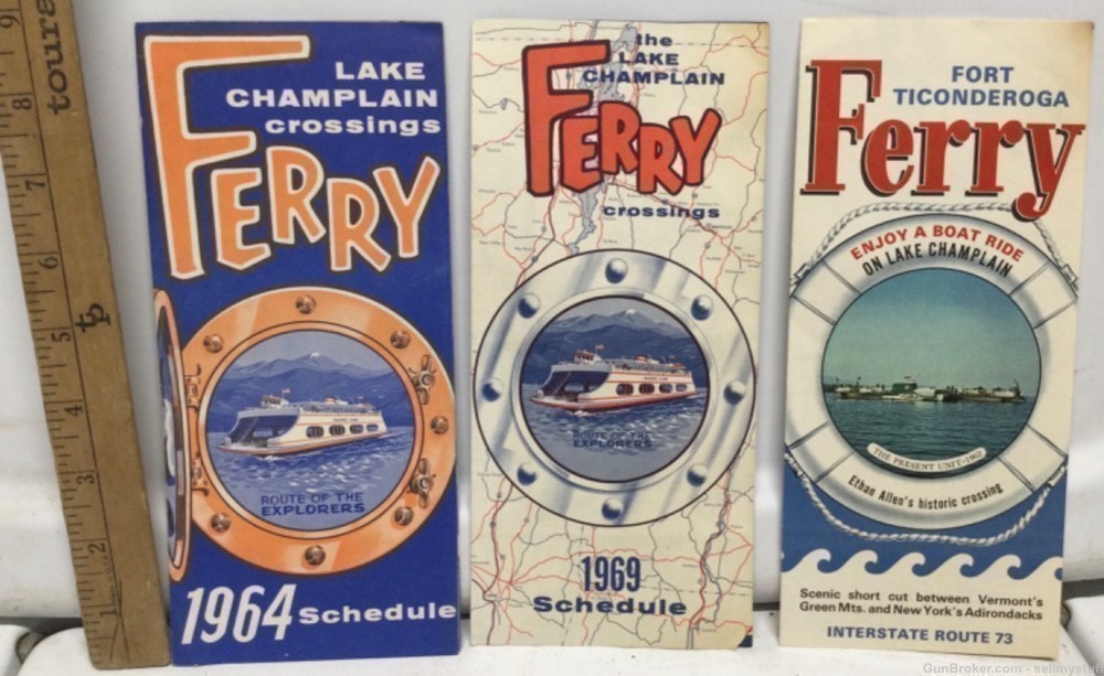 Vintage 3 LAKE CHAMPLAIN FERRY CROSSINGS Ferry Schedule Brochures Vermont &-img-0