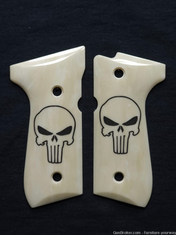 Ivory Punisher 92fs 92f Grips Engraved Textured Checkered-img-0