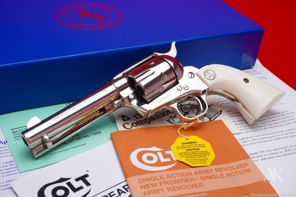 1983 Colt SAA 4 3/4" .44 Special Nickel Finish *FACTORY IVORY GRIPS* -img-0