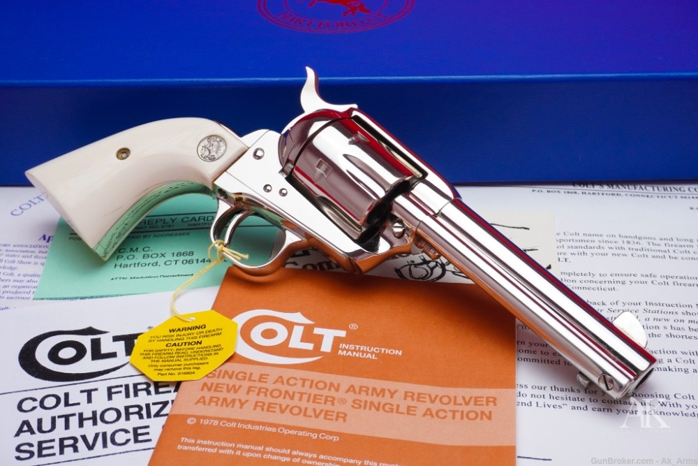 1983 Colt SAA 4 3/4" .44 Special Nickel Finish *FACTORY IVORY GRIPS* -img-4