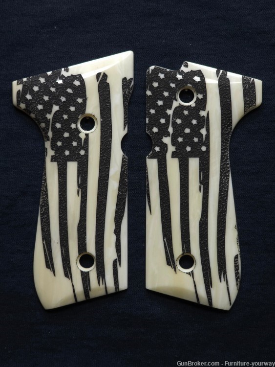 Ivory American Flag Beretta 92fs Grips Engraved Textured Checkered-img-0