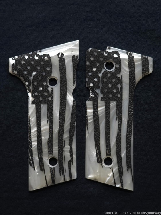 Pearl American Flag Beretta 92x Grips Engraved Textured Checkered-img-0