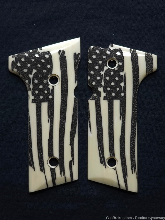 Ivory American Flag Beretta 92x,Vertec, M9A3 Grips Engraved Textured-img-0
