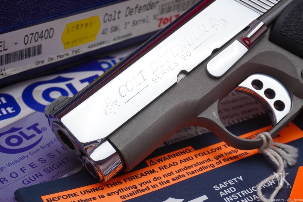1998 Colt Defender 1911 .40 S&W *BREATHTAKING BRIGHT STAINLESS* In Box!-img-1