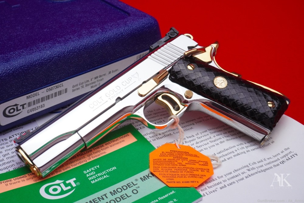 Breathtaking Colt 1911 Gold Cup Trophy BSTS/24k Gold 5" .38 Super In Box!-img-0