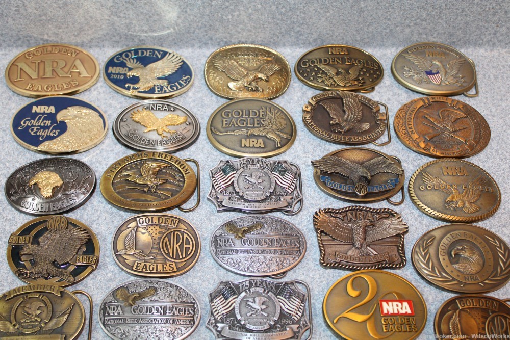 Belt Buckles: 20 beautiful NRA Golden Eagles;  10 NRA; 10 Misc-img-1
