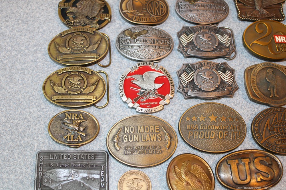 Belt Buckles: 20 beautiful NRA Golden Eagles;  10 NRA; 10 Misc-img-9