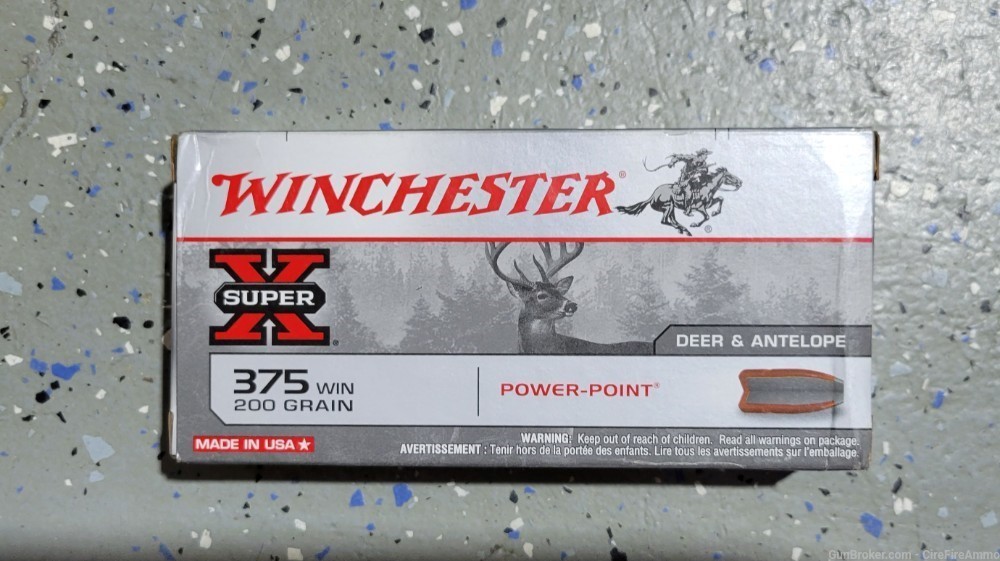 WINCHESTER 375 WIN SUPER X 200gr POWER-POINT 20rd BOX Rare! NO C.C FEES-img-2